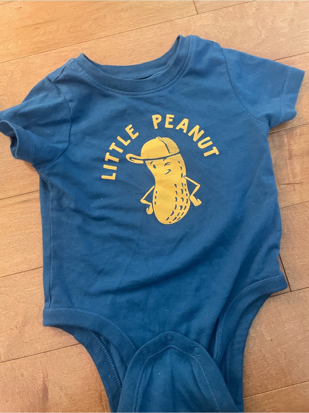 Old Navy Blue Kids One-Piece with Yellow "Little Peanut" Graphic